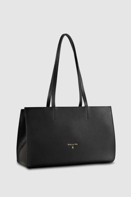 Bolso de piel con cremallera, Negro