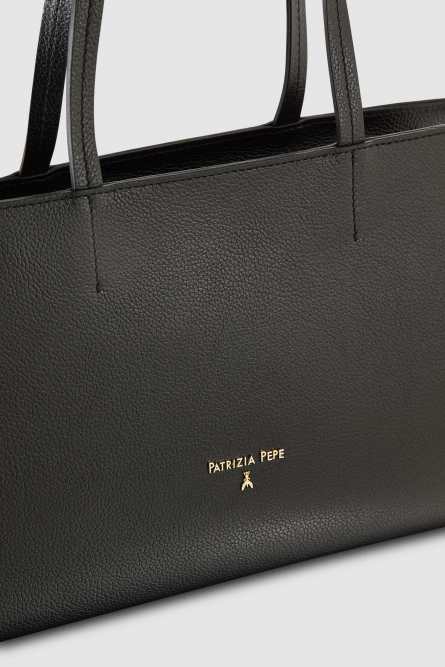 Bolso de piel con cremallera, Negro