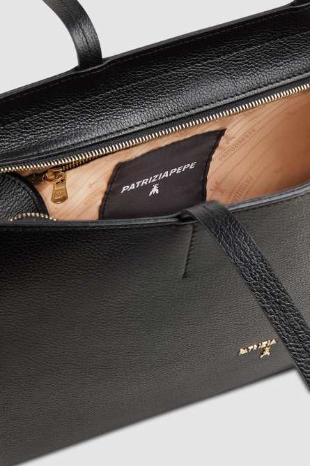 Bolso de piel con cremallera, Negro