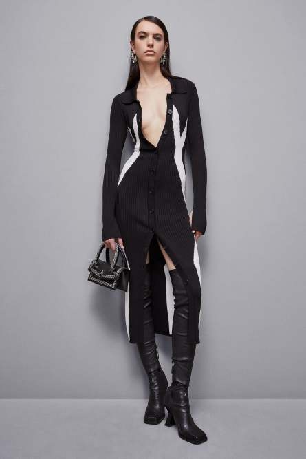 Viscose blend shirt dress, Black, White, Patrizia Pepe
