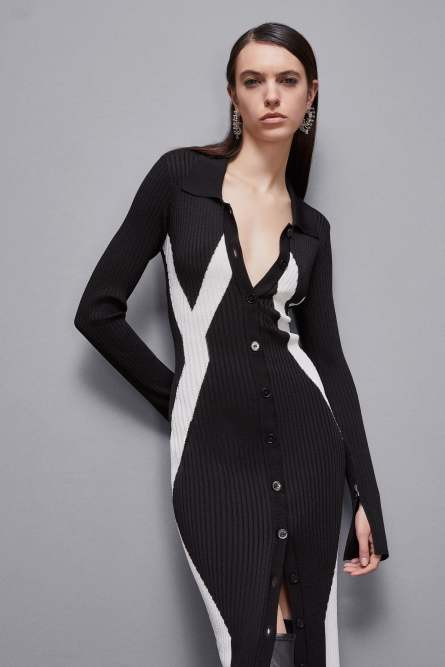 Viscose blend shirt dress, Black, White, Patrizia Pepe