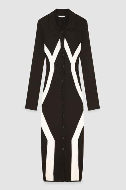 Viscose blend shirt dress, Black, White, Patrizia Pepe