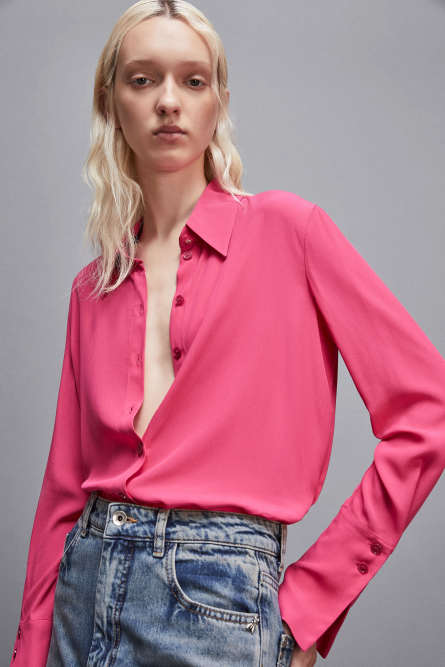 Essential crepe long-sleeved shirt, Pink, Patrizia Pepe