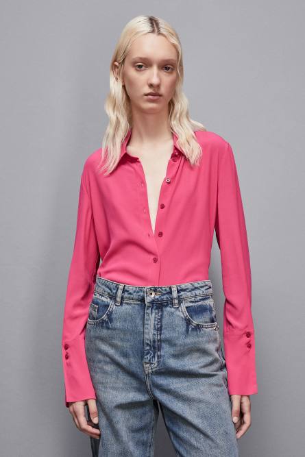 Essential crepe long-sleeved shirt, Pink, Patrizia Pepe