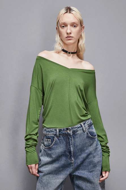 Essential viscose long-sleeved sweater, Green, Patrizia Pepe