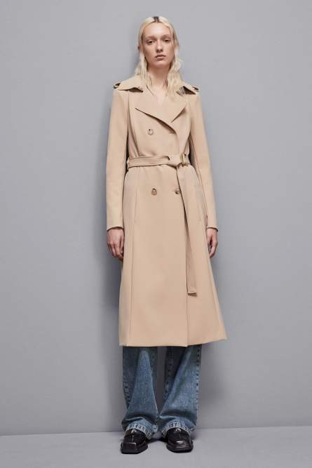 Trench coat with buckle made of bielastic nylon, Beige, Patrizia Pepe
