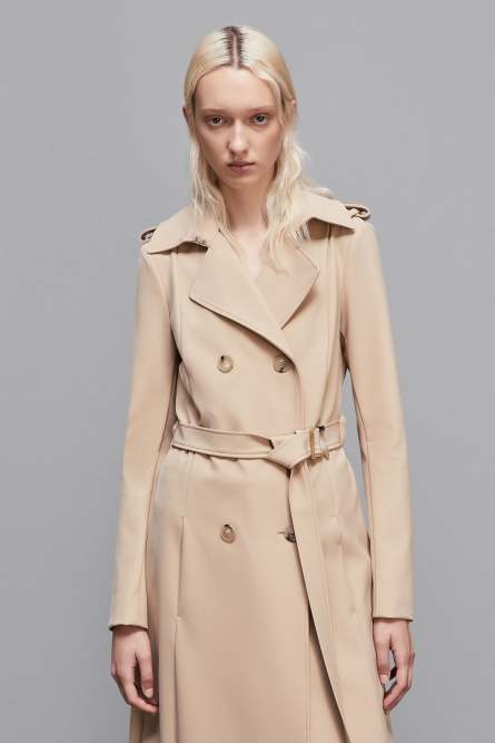 Trench coat with buckle made of bielastic nylon, Beige, Patrizia Pepe