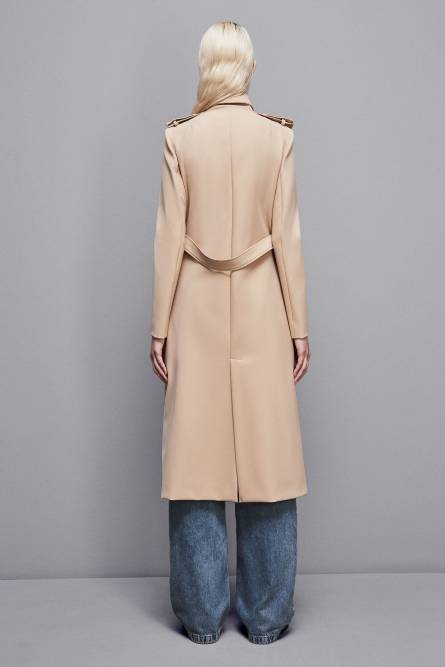 Trench coat with buckle made of bielastic nylon, Beige, Patrizia Pepe