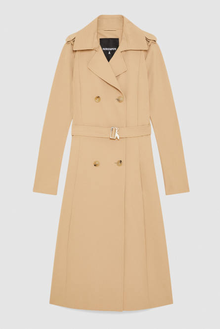 Trench coat with buckle made of bielastic nylon, Beige, Patrizia Pepe