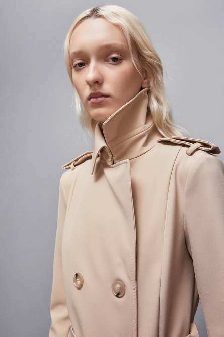 Trench coat with buckle made of bielastic nylon, Beige, Patrizia Pepe