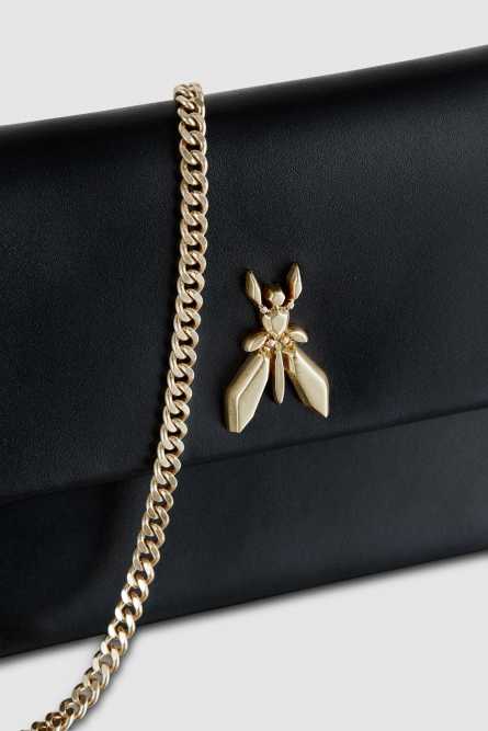 Fly leather clutch bag with chain, Black, Patrizia Pepe