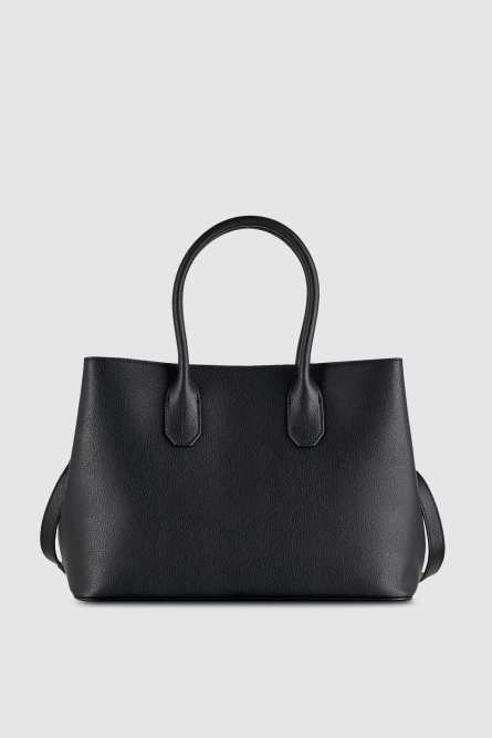 Fly leather shopping bag with shoulder strap, Black, Patrizia Pepe
