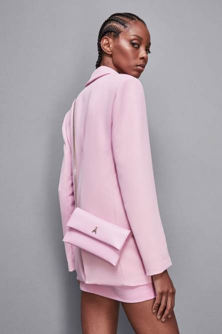 Leather clutch bag with chain shoulder strap, Pink, Patrizia Pepe