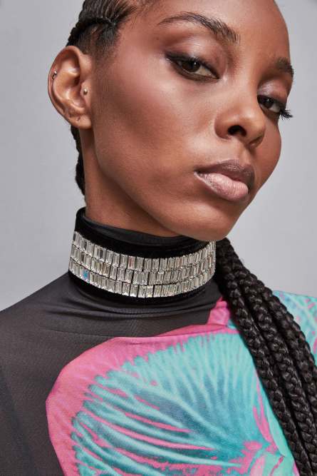Choker with rectangular rhinestones, Black, Patrizia Pepe