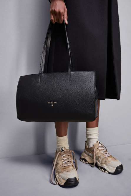 Bolso de piel con cremallera, Negro