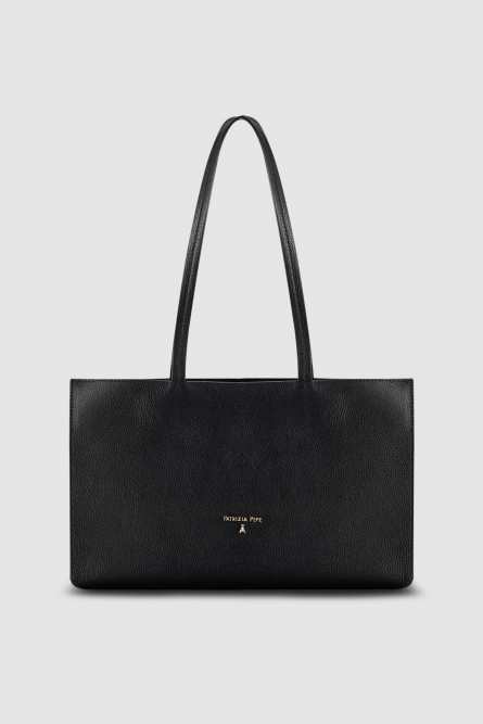 Bolso de piel con cremallera, Negro