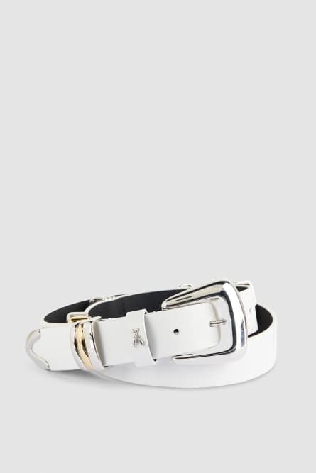 Low-waisted leather belt, White, Patrizia Pepe
