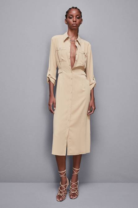 Long-sleeved chemisier dress, Beige, Patrizia Pepe