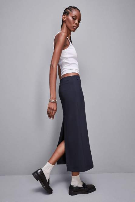 Falda midi elástica, Azul