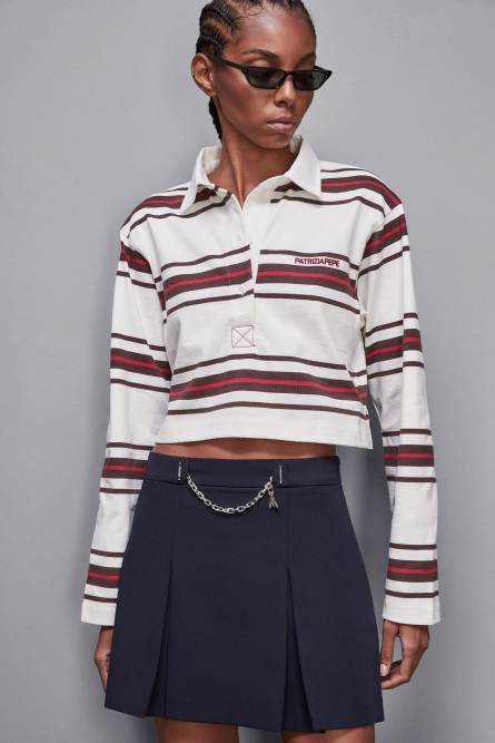 Cropped polo shirt with long sleeves, Brown, Patrizia Pepe