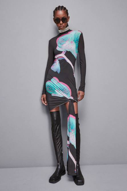 Viscose mini dress with draping, Black, Pink, Blue, Patrizia Pepe