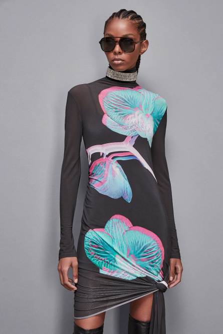 Viscose mini dress with draping, Black, Pink, Blue, Patrizia Pepe