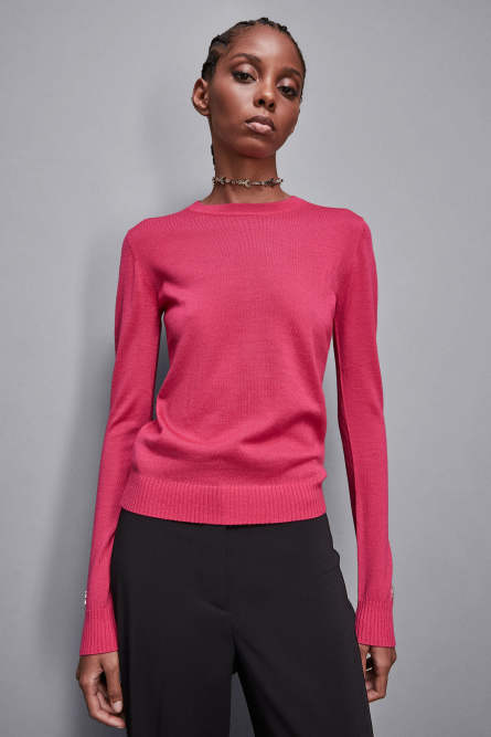 Wool sweater with round neckline, Pink, Patrizia Pepe