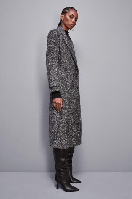 Coat with cloth belt, Black, White, Patrizia Pepe