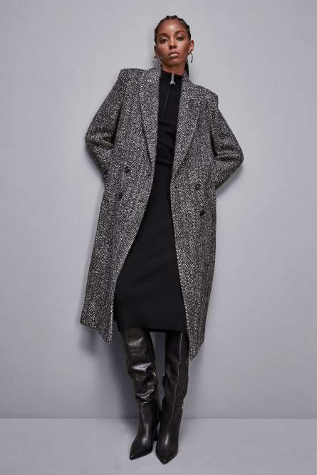 Coat with cloth belt, Black, White, Patrizia Pepe