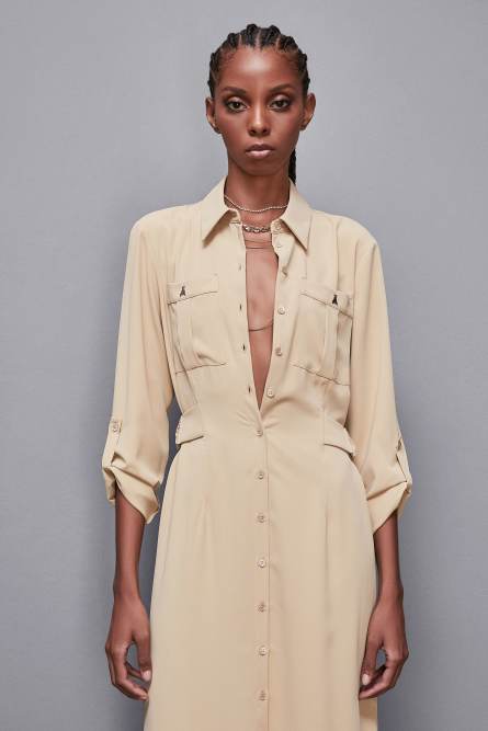 Long-sleeved chemisier dress, Beige, Patrizia Pepe