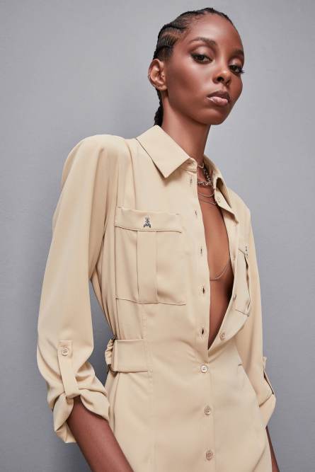 Long-sleeved chemisier dress, Beige, Patrizia Pepe