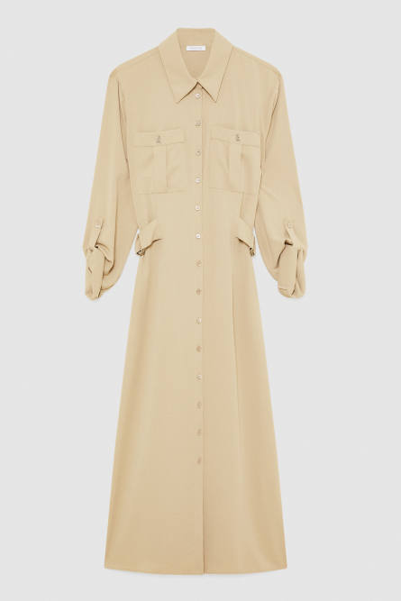 Long-sleeved chemisier dress, Beige, Patrizia Pepe