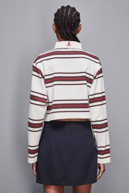 Cropped polo shirt with long sleeves, Brown, Patrizia Pepe