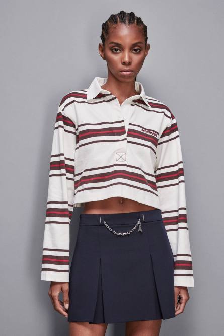 Cropped polo shirt with long sleeves, Brown, Patrizia Pepe