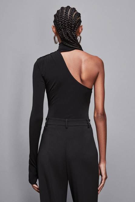 Asymmetric one shoulder top, Black, Patrizia Pepe
