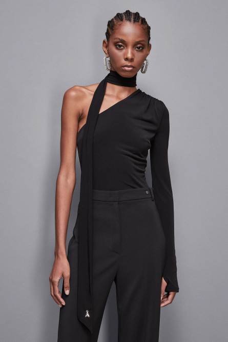 Asymmetric one shoulder top, Black, Patrizia Pepe