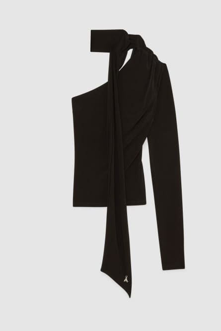 Asymmetric one shoulder top, Black, Patrizia Pepe