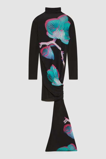 Viscose mini dress with draping, Black, Pink, Blue, Patrizia Pepe