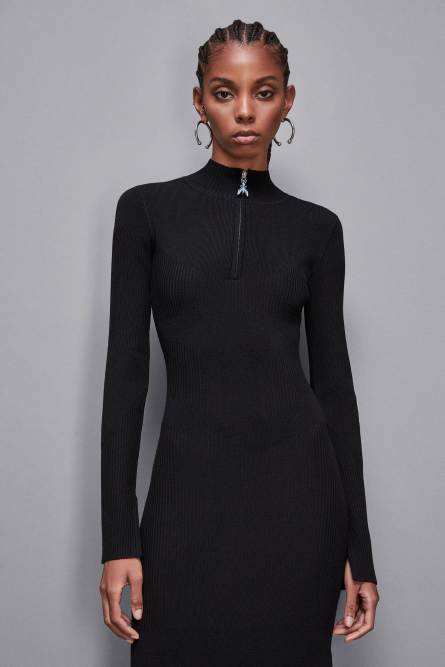 Ribbed wool midi dress, Black, Patrizia Pepe