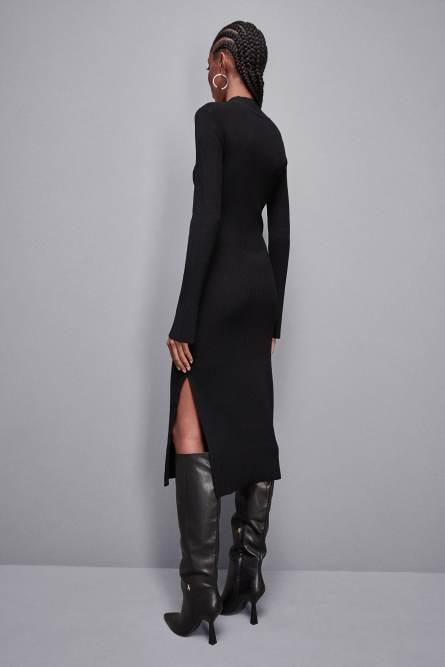 Ribbed wool midi dress, Black, Patrizia Pepe