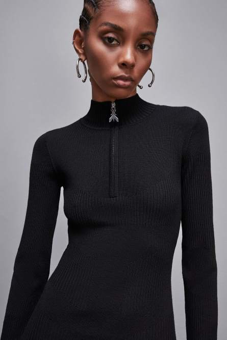 Ribbed wool midi dress, Black, Patrizia Pepe