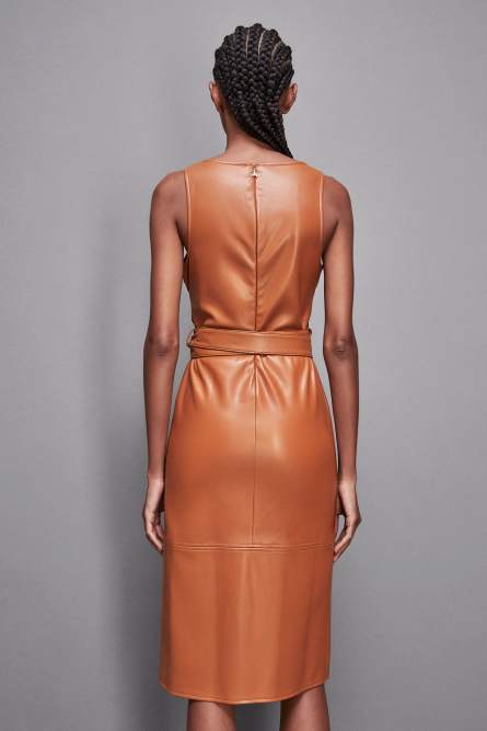 Midi dress in coated fabric, Brown, Patrizia Pepe