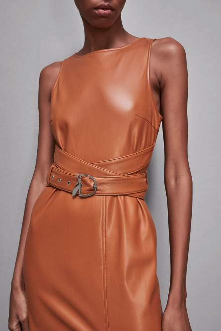 Midi dress in coated fabric, Brown, Patrizia Pepe