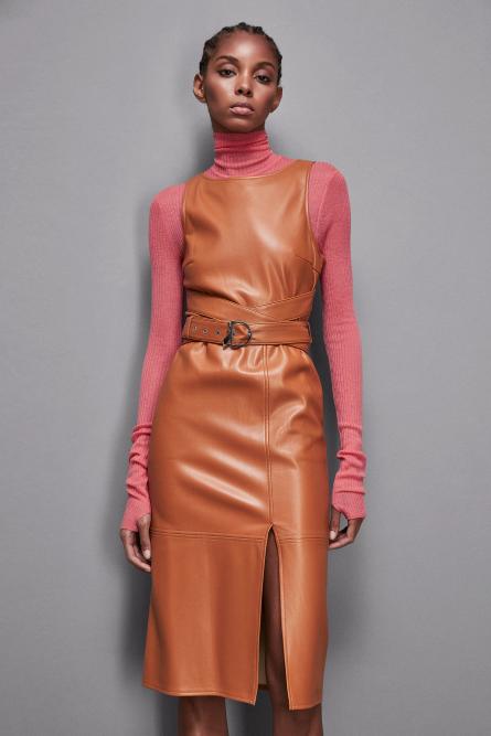Midi dress in coated fabric, Brown, Patrizia Pepe