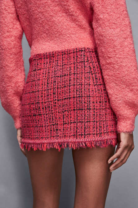 Fringed tweed skirt, Red, Patrizia Pepe