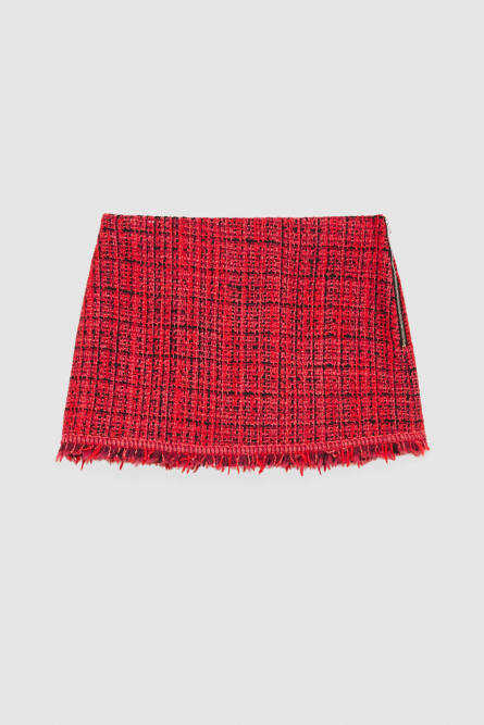 Fringed tweed skirt, Red, Patrizia Pepe