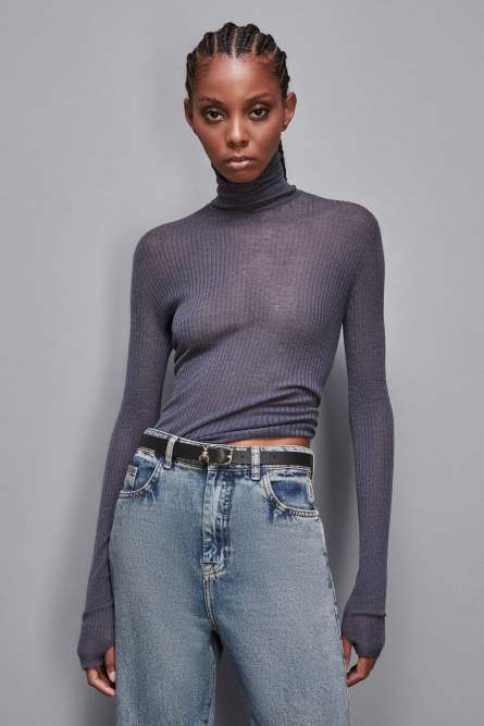 Essential slim fit wool sweater, Grey, Patrizia Pepe