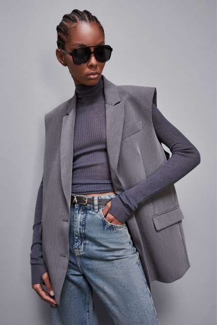 Essential slim fit wool sweater, Grey, Patrizia Pepe