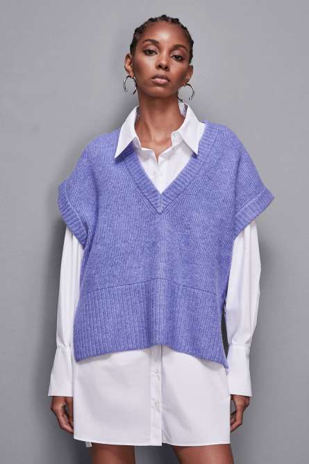 Sleeveless over shirt, Blue, Patrizia Pepe