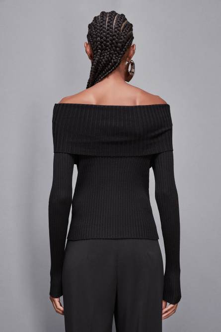 Essential viscose blend ribbed knitting sweater, Black, Patrizia Pepe